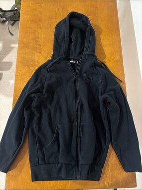 Women's Black Full-Zip Hoodie with Subtle Chest Logo